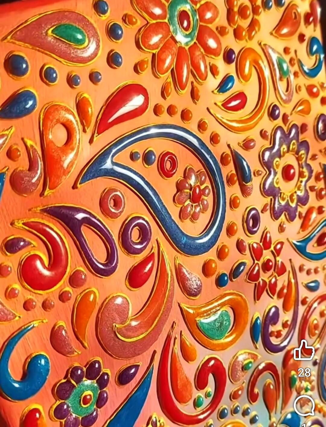 Resin art piece in jewel tones