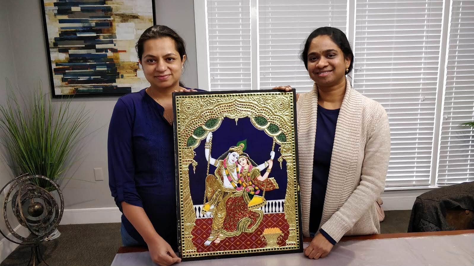 Student showing a Tanjore-style work