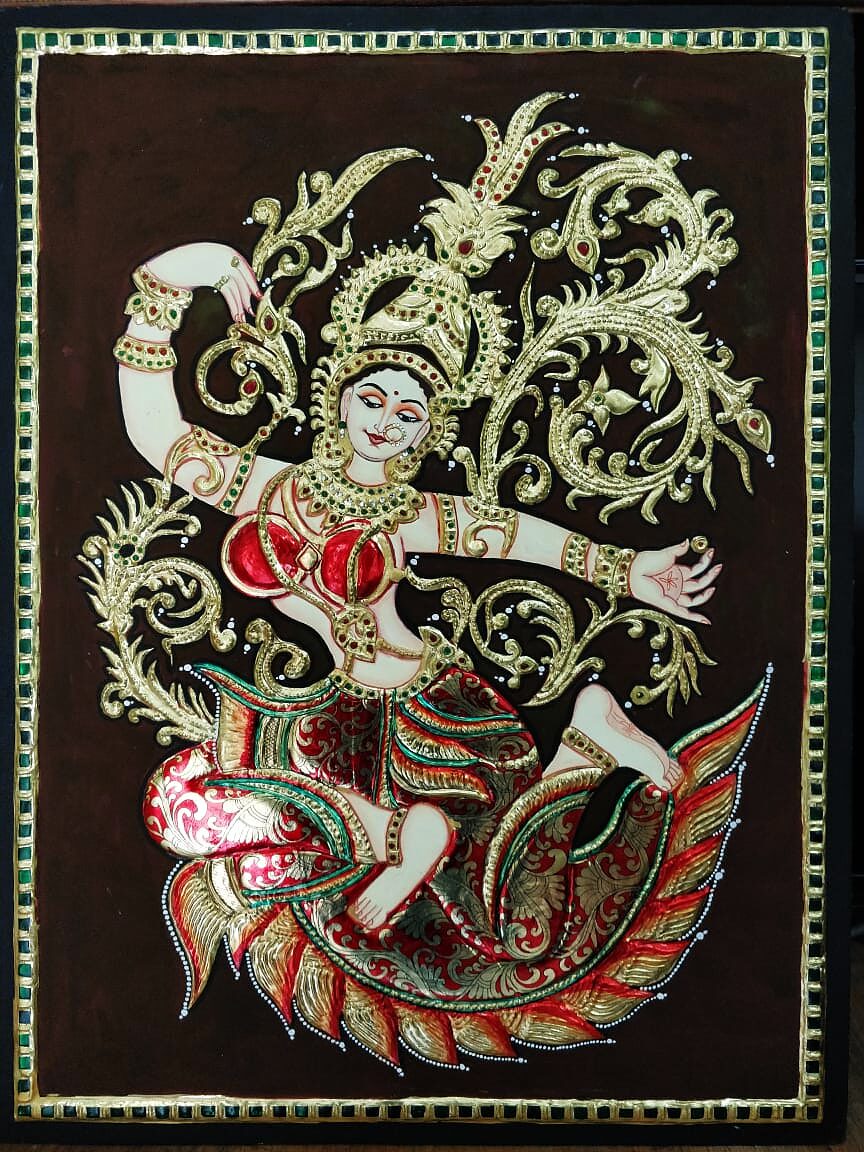 Dancing Sita Tanjore painting with gold and green border